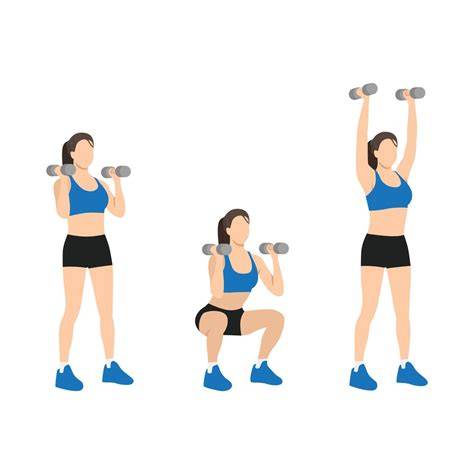 Ilustración de mujer embarazada haciendo sentadilla con press de hombros usando kettlebell.