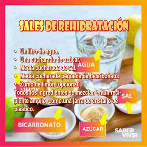 Infografía sobre la preparación de soluciones de rehidratación oral caseras y comerciales