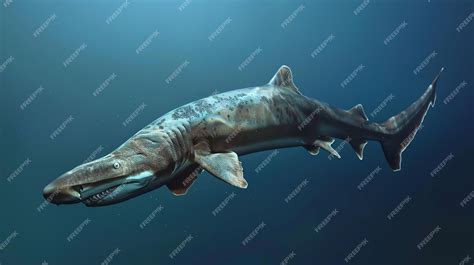 Ilustración de un Megalodón nadando en el océano antiguo