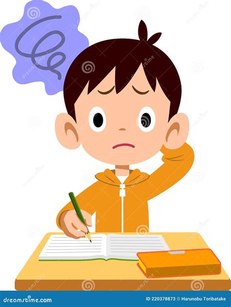 Ilustración de un niño preadolescente preocupado por el rendimiento escolar y la aceptación social