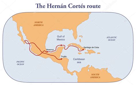 Mapa de la ruta de Hernán Cortés en la conquista de México