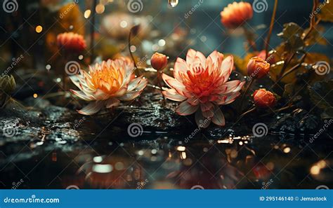 Una flor de loto rosada abriéndose en un estanque tranquilo.