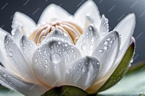 Primer plano de una flor de loto blanca con pétalos desplegados.