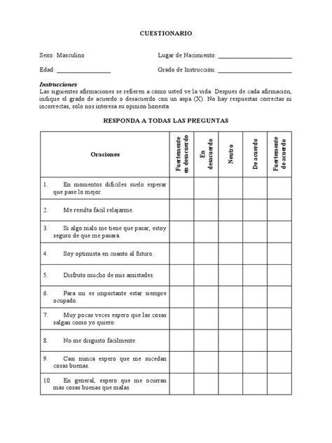Ejemplo de cuestionario de declaración de nacimiento