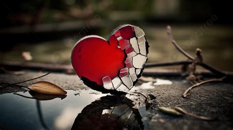 Primer plano de un corazón roto con una lágrima cayendo.