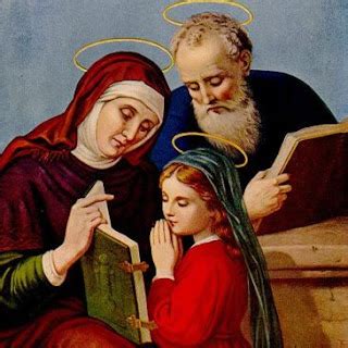 Ilustración de la joven María en Nazaret o con sus padres, Joaquín y Ana