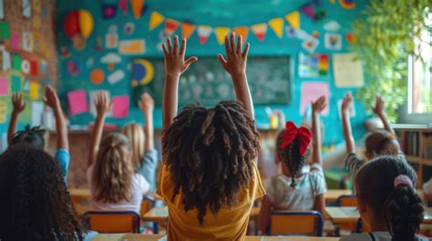 Niños cantando y aprendiendo inglés con alegría en un aula