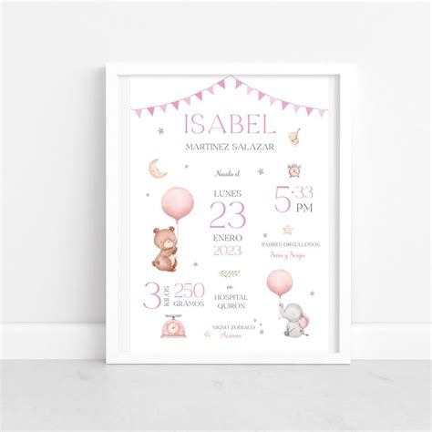 diseño de lámina personalizada con datos de nacimiento de bebé