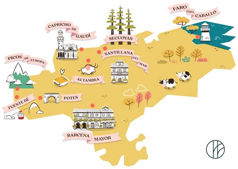 Mapa de Cantabria destacando ubicaciones de granjas y actividades rurales para niños