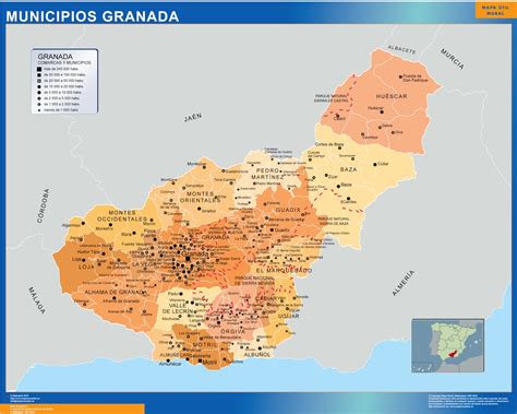 mapa de la provincia de Granada con municipios resaltados que ofrecen ayudas a la natalidad