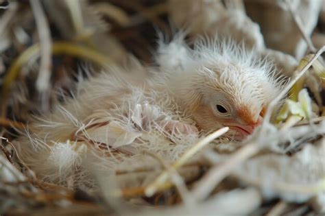 Polluelo de ave recién nacido, sin plumas y con los ojos cerrados, en un nido