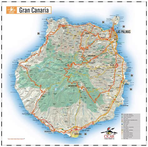 Mapa de Gran Canaria con la ubicación de Santa Brígida y Telde
