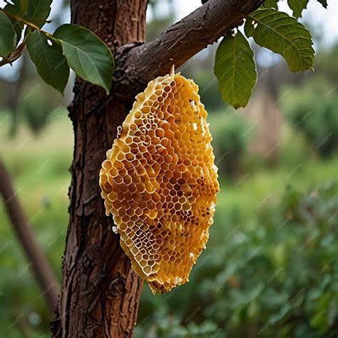 Fotografía de una colmena natural en un árbol y una colmena artificial