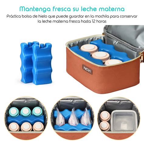 Imagen de una bolsa térmica para transporte de leche materna con paquetes de hielo.