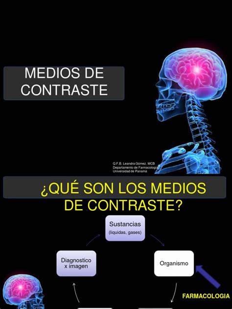 Infografía comparativa sobre medios de contraste yodados y de gadolinio, mostrando sus características principales y mecanismo de acción en el cuerpo.