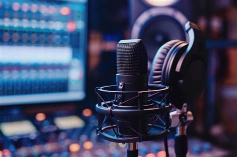 Micrófono de estudio de radio con audífonos