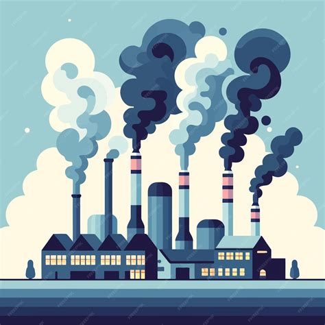 Ilustración de fábricas emitiendo humo y coches contaminantes