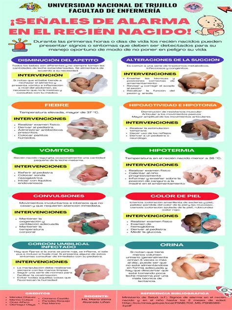 Infografía: principales señales de alerta en recién nacidos, incluyendo cambios en la alimentación, coloración de la piel y patrones de llanto.