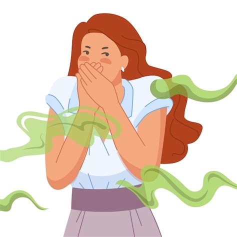 Persona percibiendo un mal olor, con un rostro de preocupación o incomodidad.