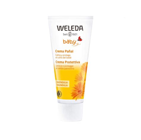 Envase de la crema de pañal Weleda con extractos de caléndula.