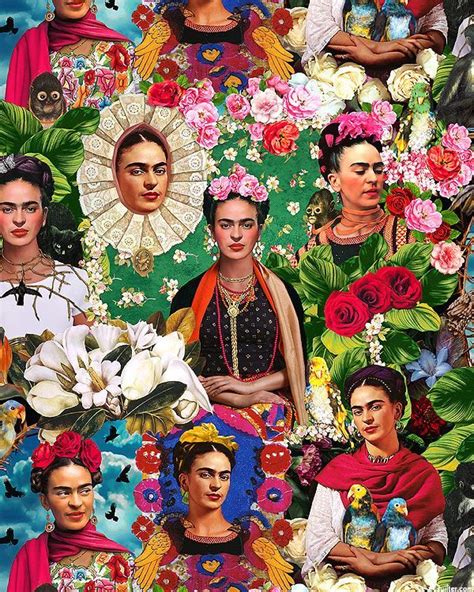 Infografía o collage de varias obras clave de Frida Kahlo