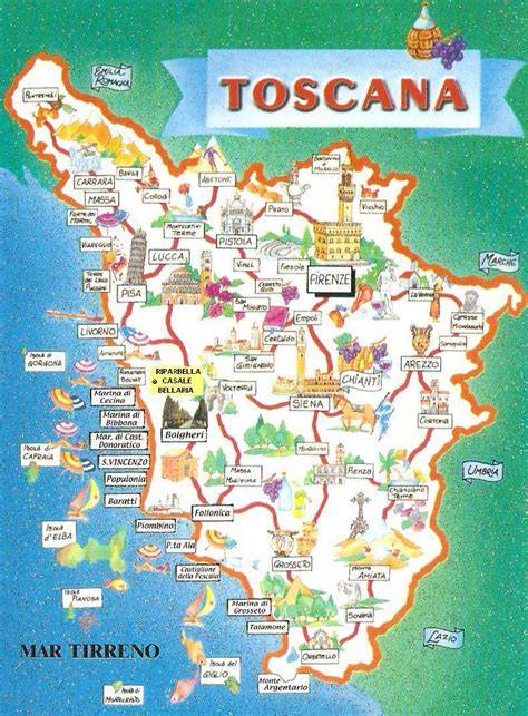 Mapa de la región de Toscana destacando Florencia y Pienza