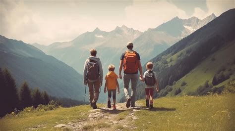 Familia haciendo senderismo en las montañas del Pirineo catalán
