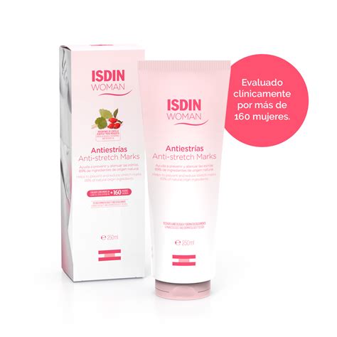 infografía de los ingredientes clave de ISDIN Woman Antiestrías y su función
