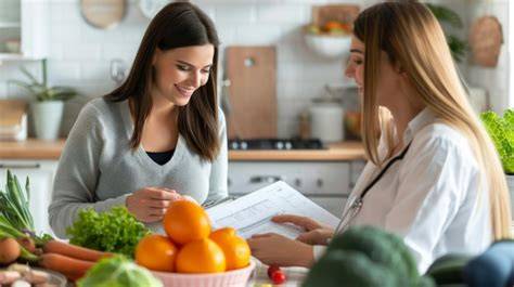 Mujer embarazada consultando a un nutricionista