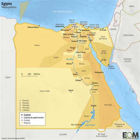 Mapa de Egipto destacando su extensión territorial y densidad de población