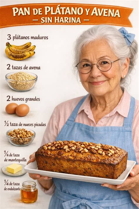 Infografía paso a paso con los ingredientes básicos: plátanos maduros y copos de avena.