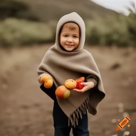 Niño secándose con poncho de algodón