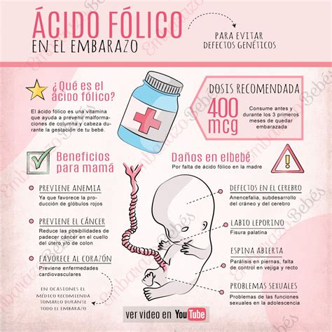 Infografía sobre la importancia del ácido fólico y otros nutrientes durante el embarazo.