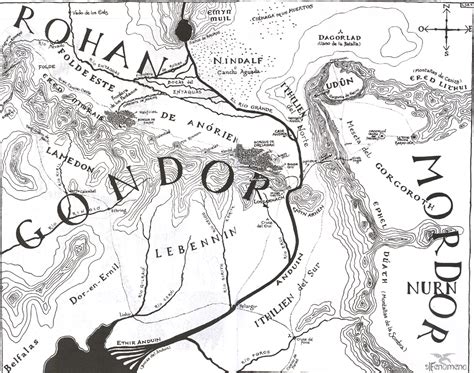 Mapa de la Tercera Edad destacando las regiones de Eriador, Rivendel y Gondor.