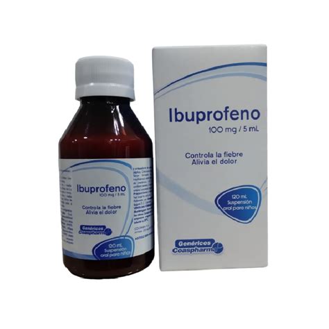 Foto de frasco de suspensión oral de ibuprofeno con jeringa dosificadora