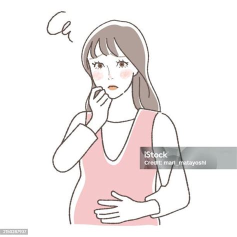 Ilustración de una mujer embarazada pensativa o preocupada