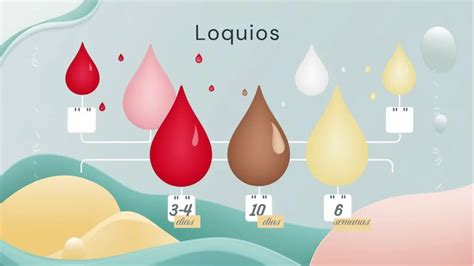 Esquema explicativo sobre la evolución del color y la cantidad de los loquios en las semanas posteriores al parto.