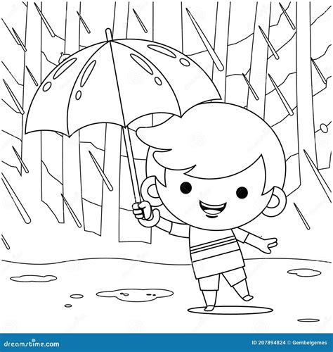 Ilustración de un niño pensativo con un paraguas bajo una lluvia de emociones simbolizando el duelo