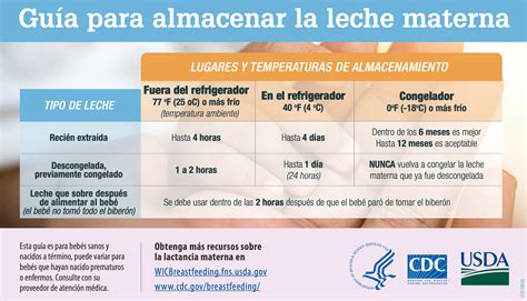 Infografía que muestra las pautas para el almacenamiento seguro de la leche materna extraída.