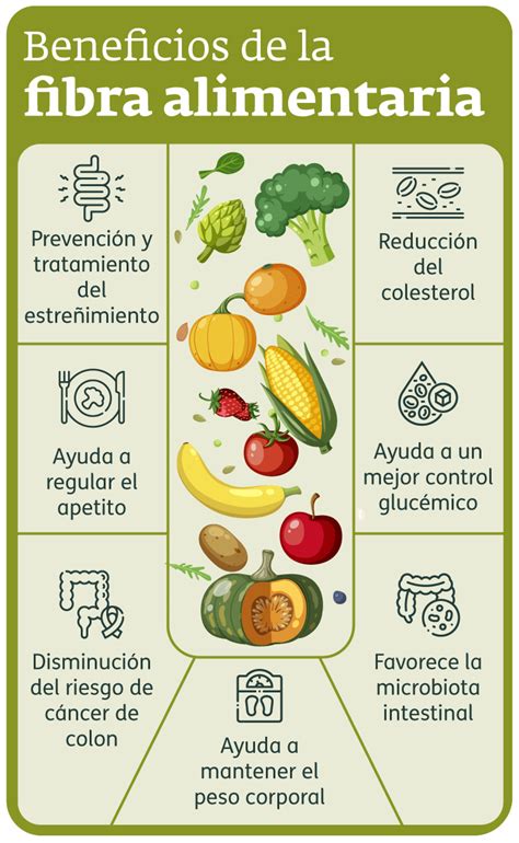 Infografía sobre alimentos ricos en fibra y la importancia del agua para la digestión