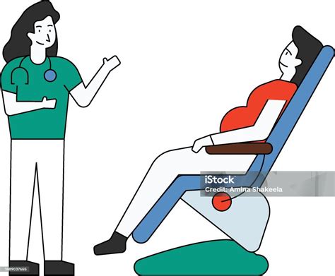 Ilustración de una mujer embarazada siendo atendida por un ginecólogo