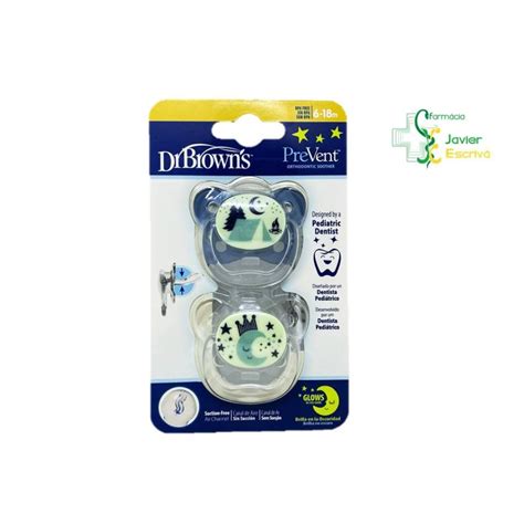 Chupete Dr. Brown's Prevent Nocturno brillando en la oscuridad