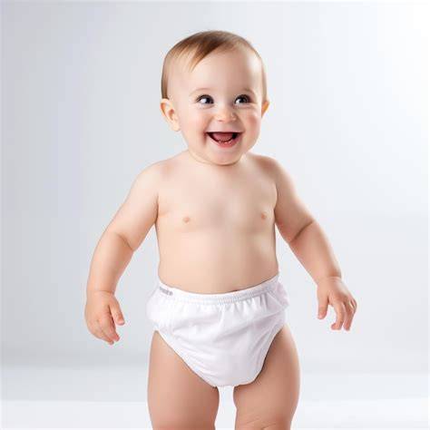 Bebé feliz usando un pañal cómodo