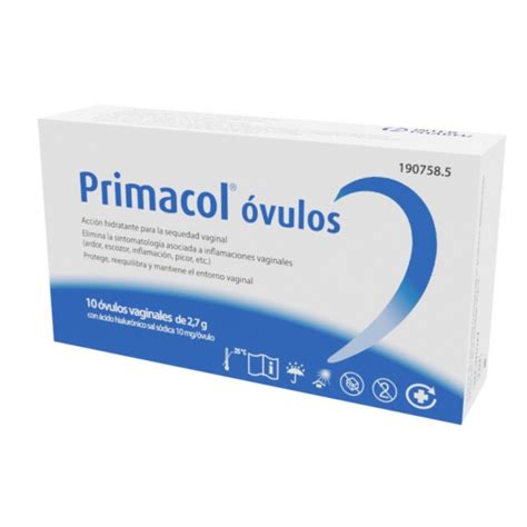 Infografía detallando los ingredientes activos de Primacol Óvulos y sus funciones