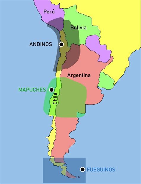 Mapa de la región habitada por el pueblo Mapuche en Chile y Argentina