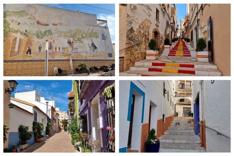 Calles coloridas del casco antiguo de Calpe con murales artísticos