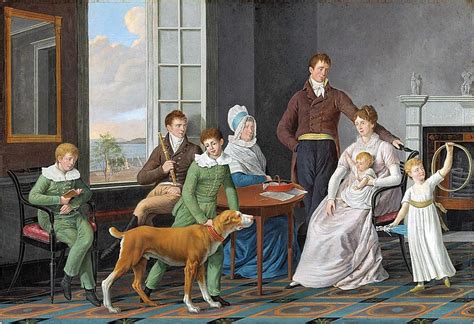 Pintura o grabado de una familia rusa del siglo XVIII