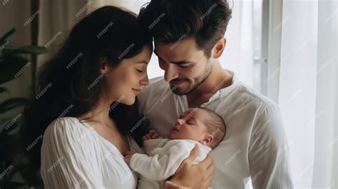 familia feliz con recién nacido en casa