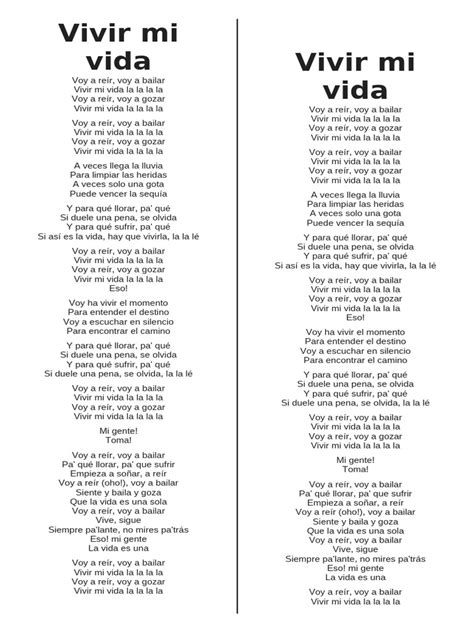 Partitura o letra de la canción