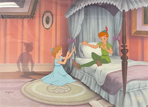 Ilustración de Wendy ayudando a Peter Pan